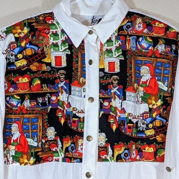 Santa's Workshop Vintage Button Down Long Sleeve Blouse - Picture 2 of 8